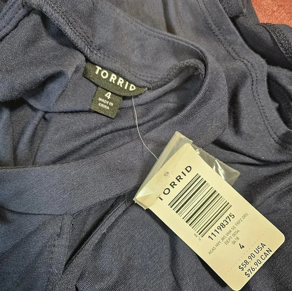 Torrid Trapeze Dress Women’s Size 4X Jersey Stretch V-Neck Artsy Boho Navy Blue - Picture 7 of 11